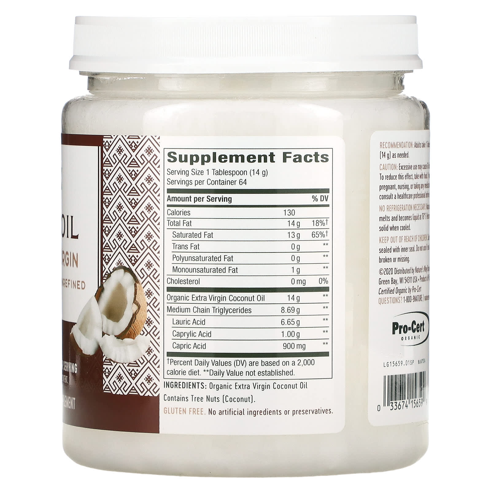 Nature's Way, Organic Coconut Oil, Extra Virgin, 32 oz (907 g) - Image 2
