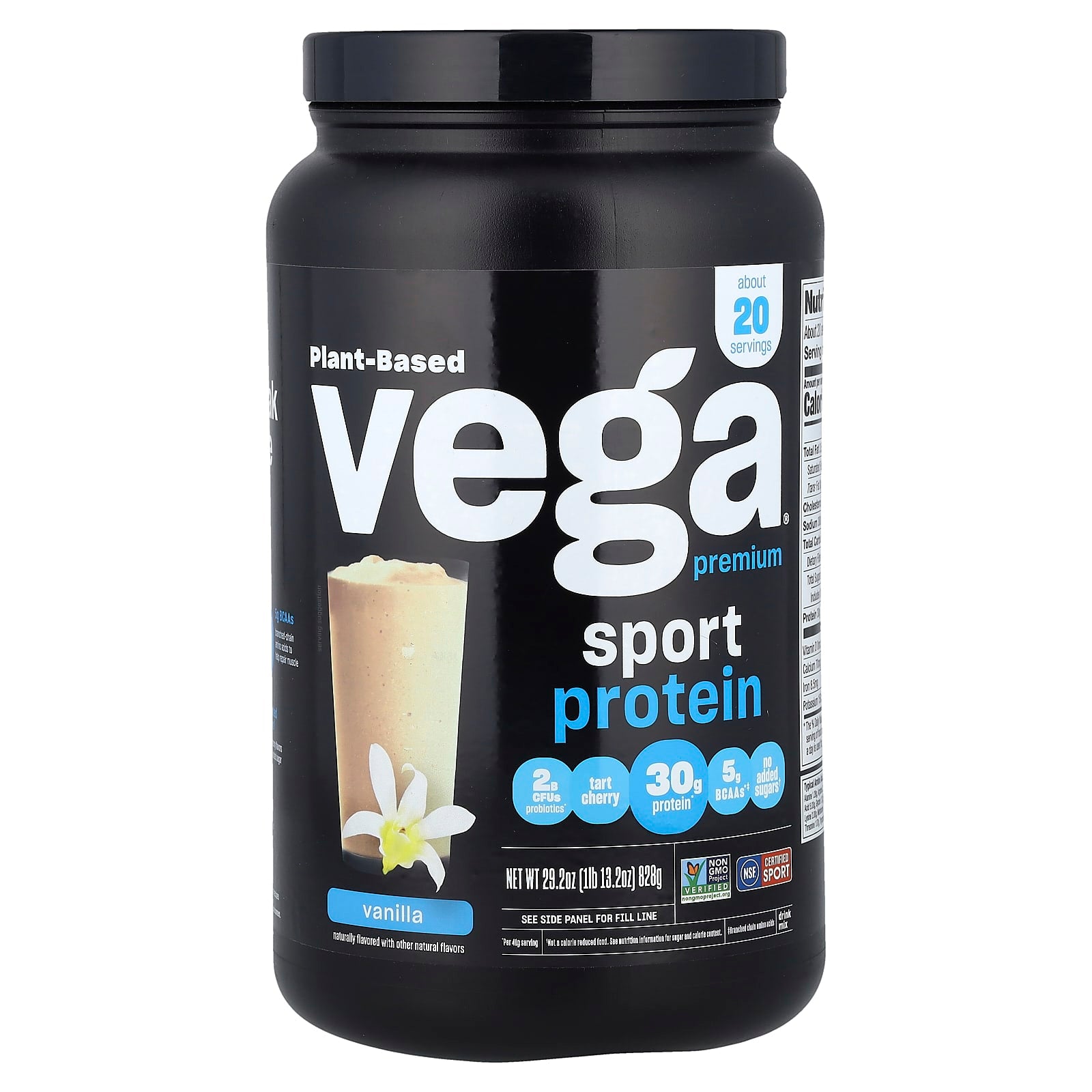Vega, Premium, Plant-Based Sport Protein, Vanilla, 1 lb 13.2 oz (828 g) - Image 1