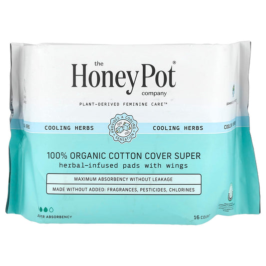 The Honey Pot Company, Organic Herbal-Infused Pads with Wings, Super, 16 Count - Image 1