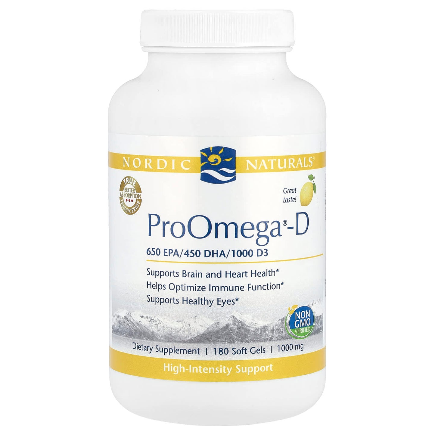 Nordic Naturals, ProOmega®-D, Lemon, 180 Soft Gels - Image 1