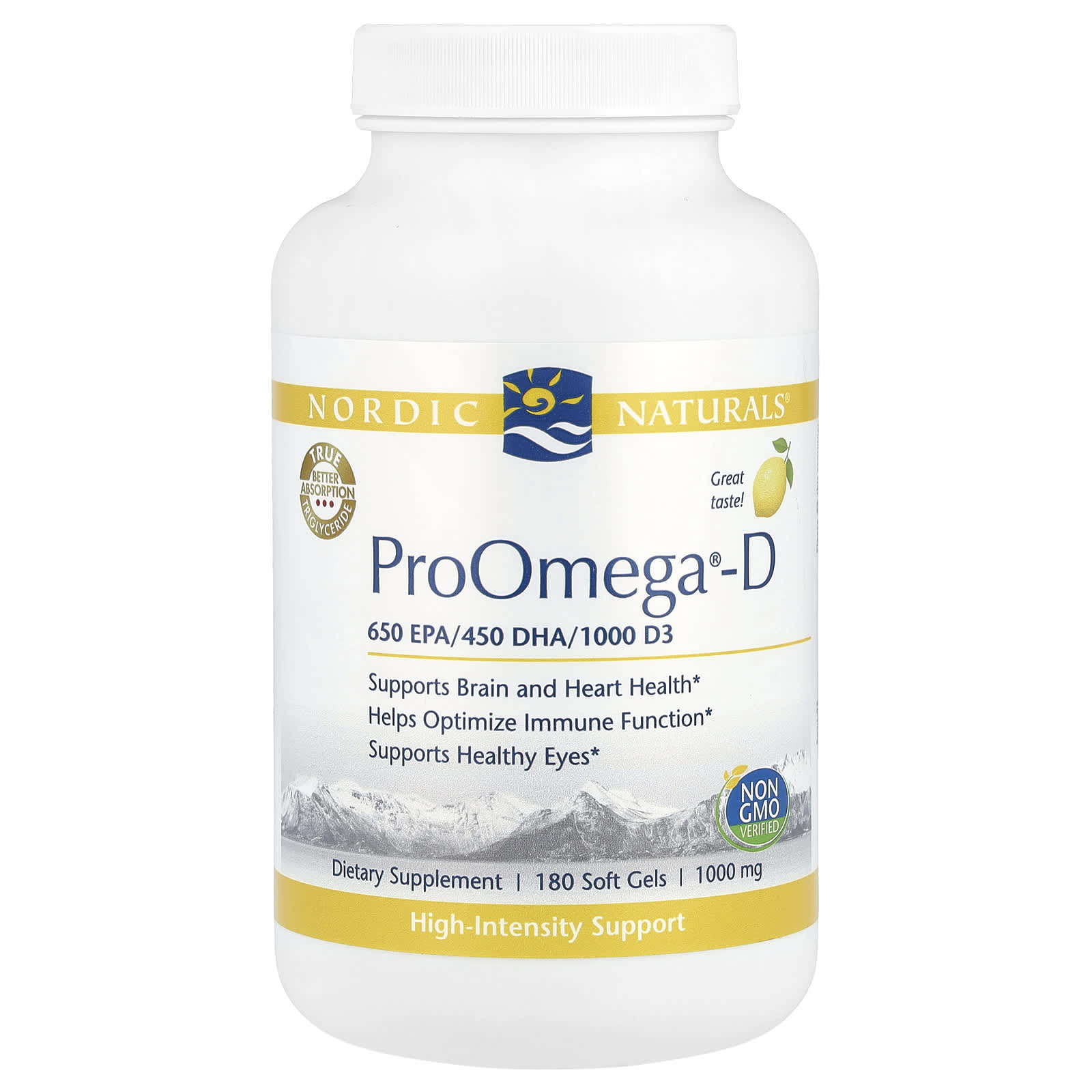 Nordic Naturals, ProOmega®-D, Lemon, 180 Soft Gels - Image 1