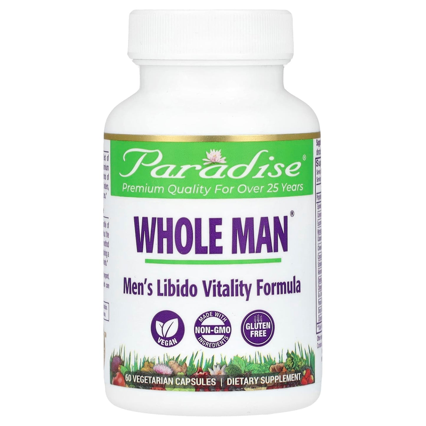 Paradise Herbs, Whole Man, Men's Libido Vitality Formula, 60 Vegetarian Capsules - Image 1