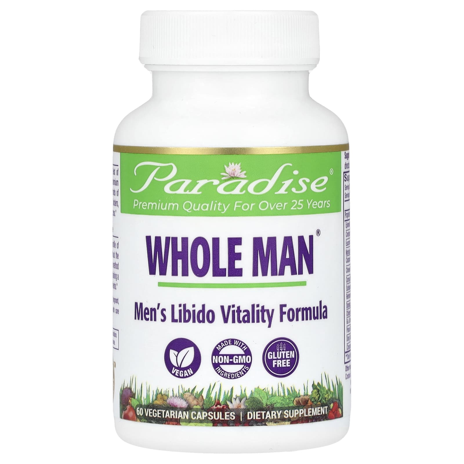 Paradise Herbs, Whole Man, Men's Libido Vitality Formula, 60 Vegetarian Capsules - Image 1