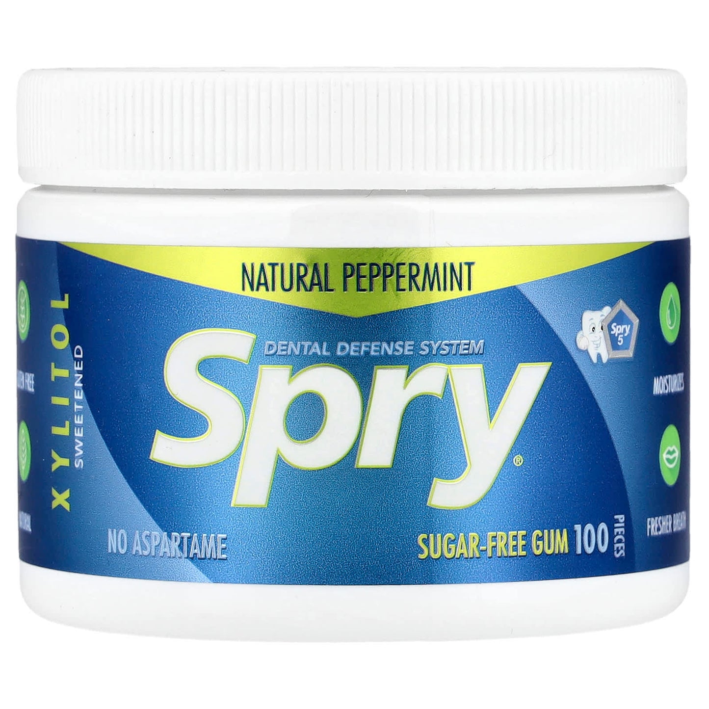 Xlear, Spry®, Dental Defense System, Sugar-Free Gum, Natural Peppermint, 100 Pieces - Image 1