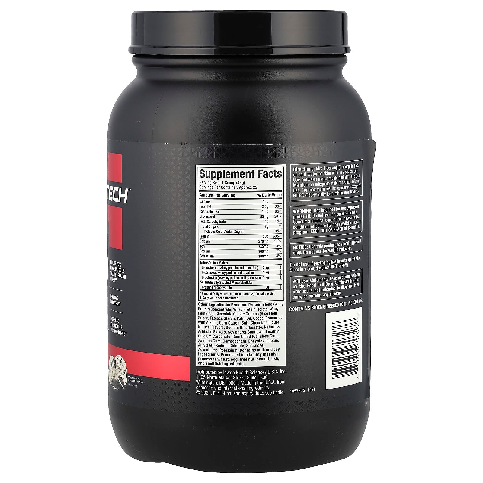 MuscleTech, Nitro-Tech™ Whey Protein, Cookies & Cream, 2.2 lbs (998 g) - Image 2