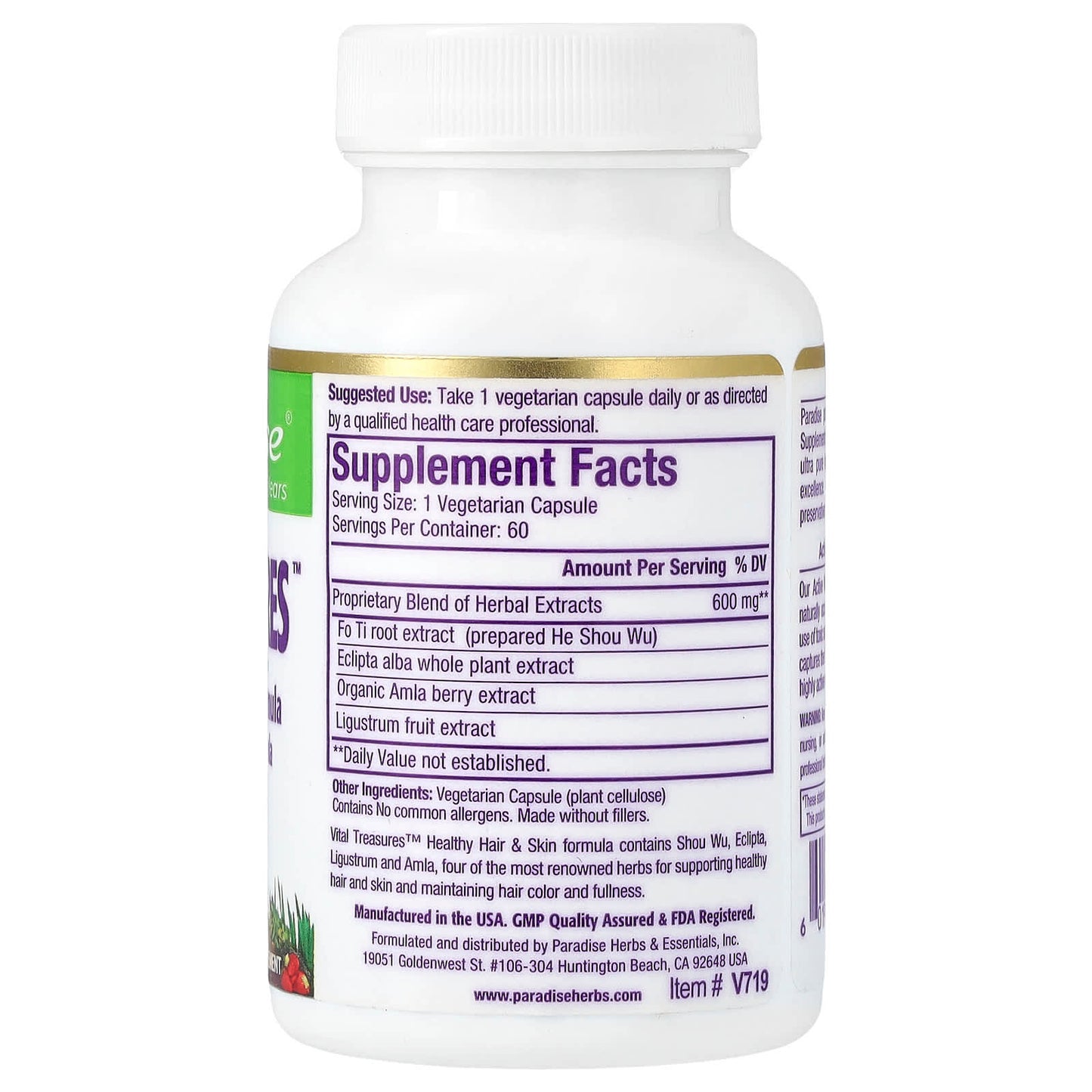 Paradise Herbs, Vital Treasures, 60 Vegetarian Capsules - Image 2
