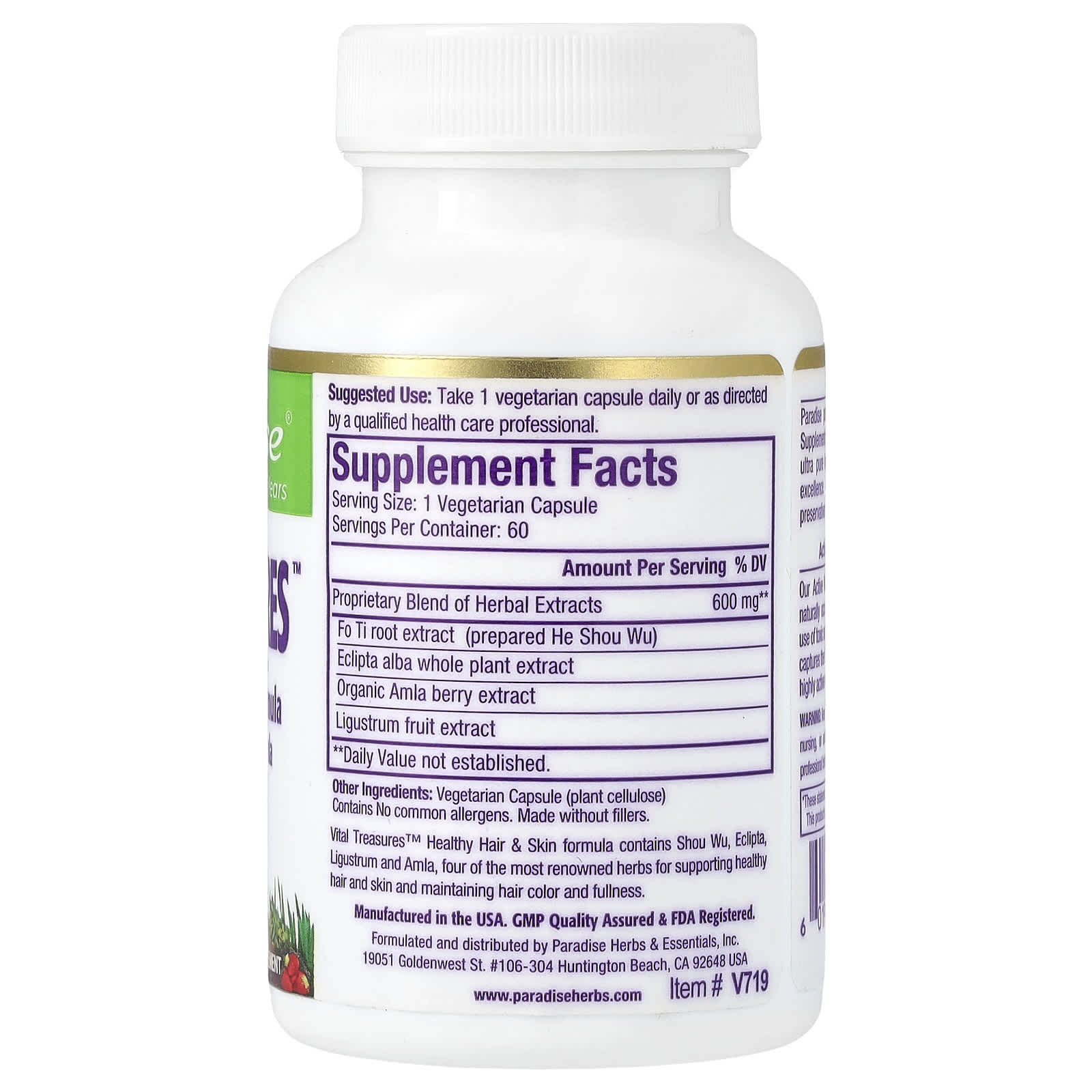 Paradise Herbs, Vital Treasures, 60 Vegetarian Capsules - Image 2