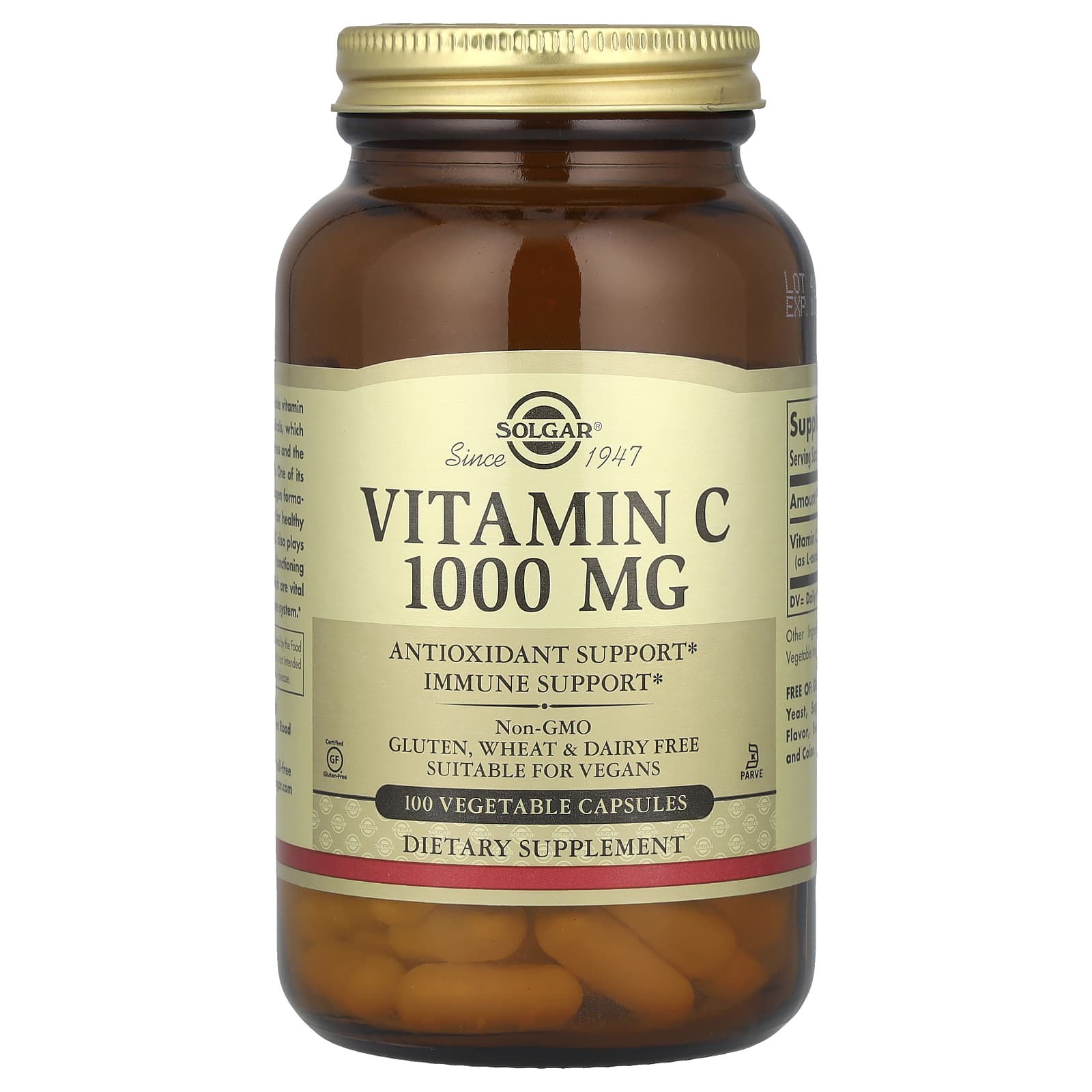 Solgar, Vitamin C, 1,000 mg, 100 Vegetable Capsules - Image 1