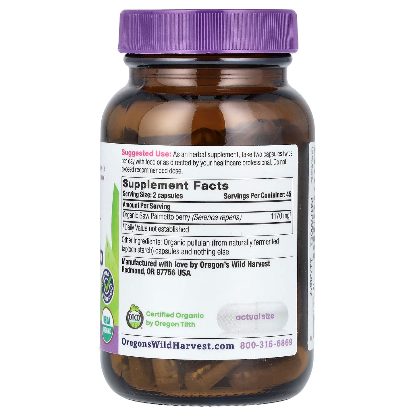 Oregon's Wild Harvest, Organic Saw Palmetto, 90 Organic Vegan Capsules (585 mg per Capsule) - Image 2
