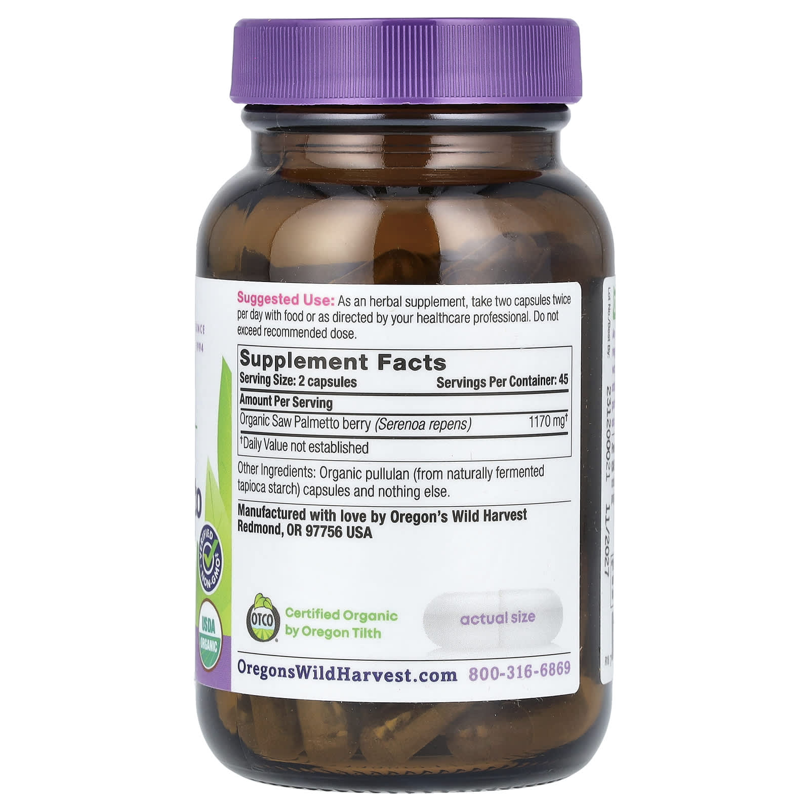Oregon's Wild Harvest, Organic Saw Palmetto, 90 Organic Vegan Capsules (585 mg per Capsule) - Image 2
