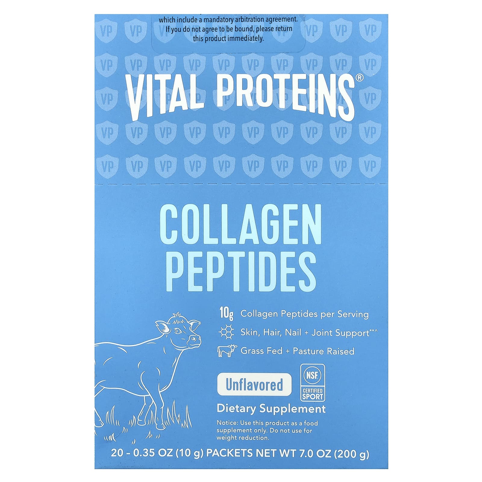 Vital Proteins, Collagen Peptides, Unflavored, 20 Packets, 0.35 oz (10 g) Each - Image 1