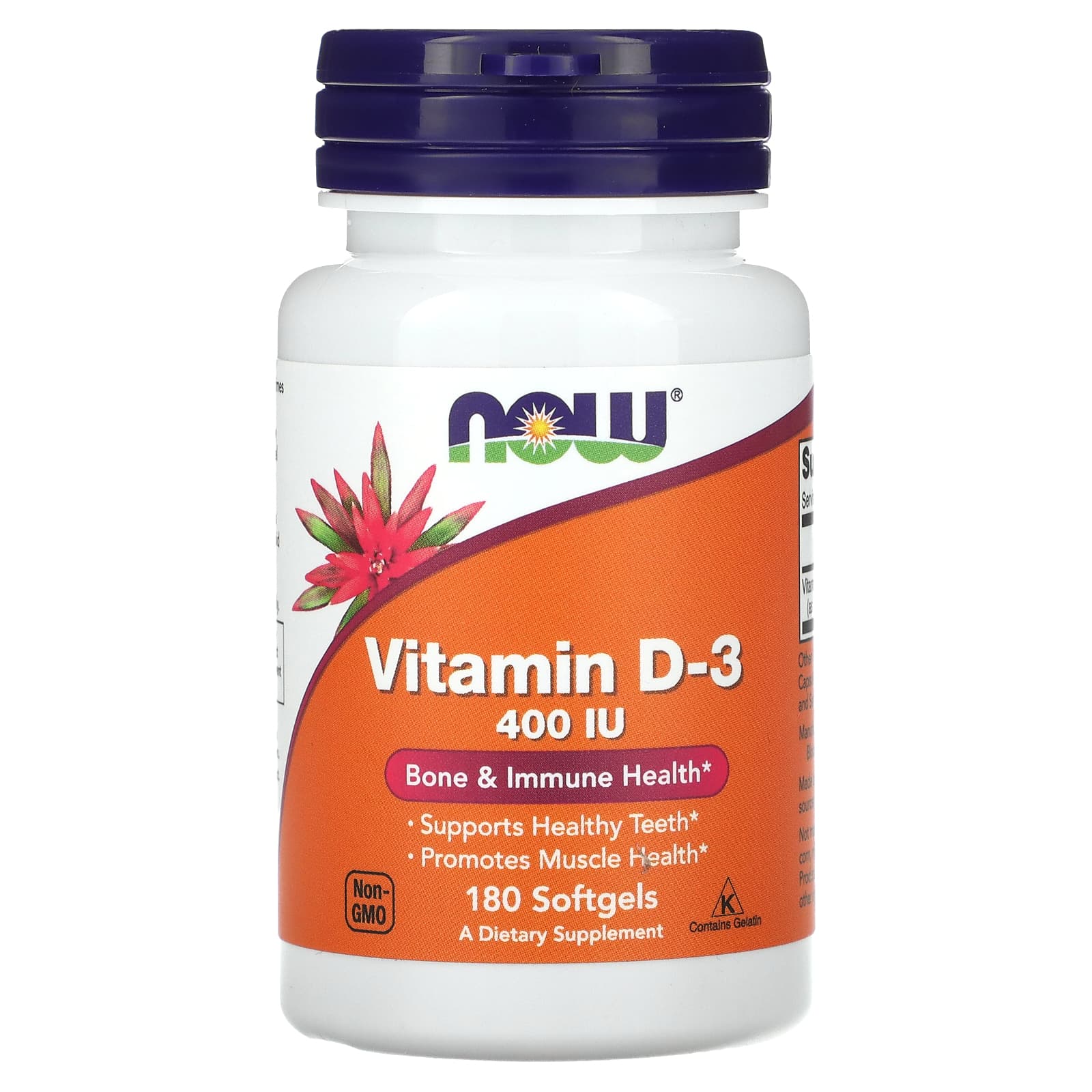 NOW Foods, Vitamin D-3, 400 IU, 180 Softgels - Image 1