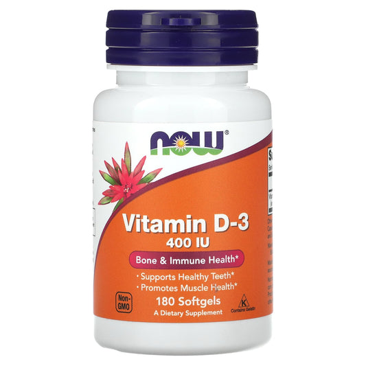 NOW Foods, Vitamin D-3, 400 IU, 180 Softgels - Image 1