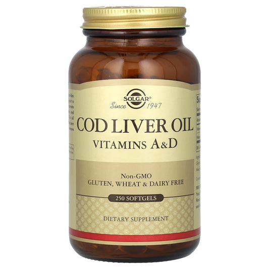 Solgar, Cod Liver Oil, Vitamins A & D, 250 Softgels - Image 1
