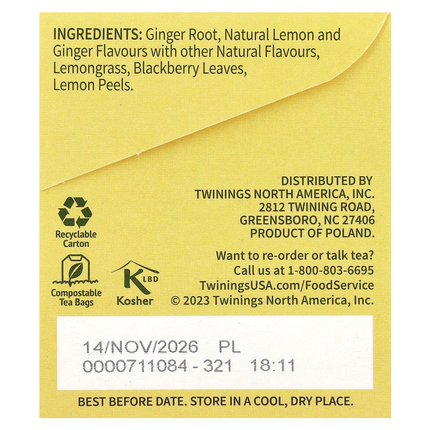 Twinings, Flavored Herbal Tea, Lemon & Ginger, Caffeine Free, 25 Tea Bags, 1.32 oz (37.5 g) - Image 2