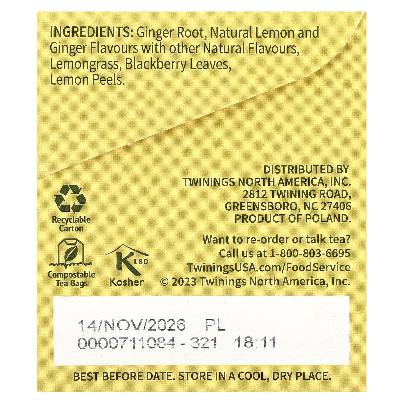 Twinings, Flavored Herbal Tea, Lemon & Ginger, Caffeine Free, 25 Tea Bags, 1.32 oz (37.5 g) - Image 2