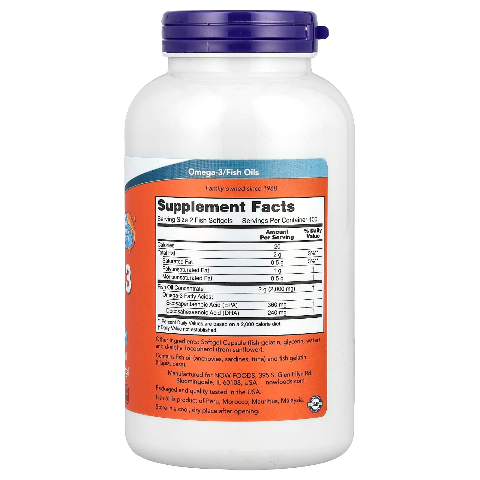 NOW Foods, Omega-3 Fish Oil, 2,000 mg, 200 Fish Softgels (1,000 mg per Softgel)