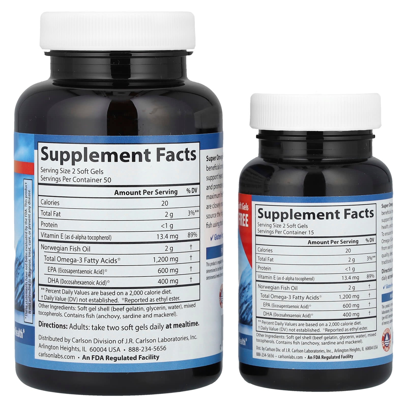 Carlson, Wild Caught Super Omega-3 Gems®, 50 + 15 Soft Gels (600 mg per Soft Gel)
