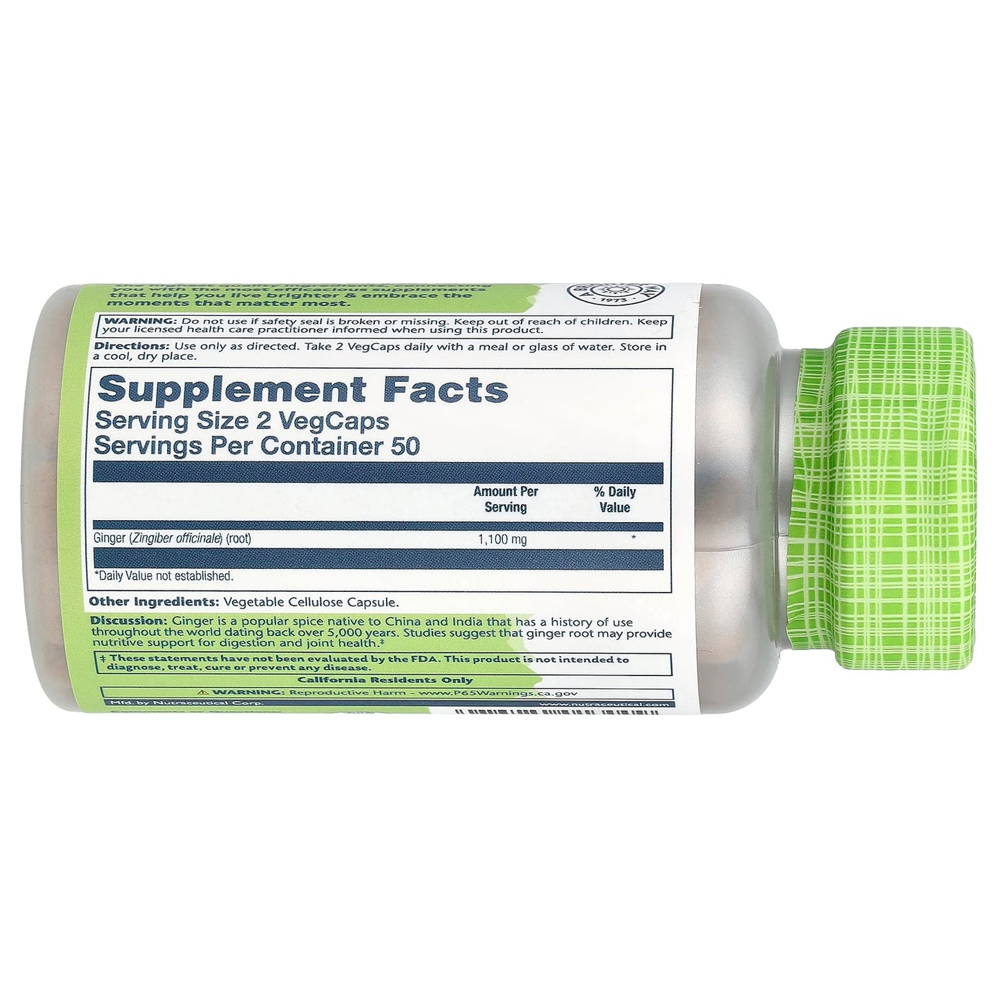 Solaray, True Herbs, Ginger, 100 VegCaps (550 mg per Capsule) - Image 2