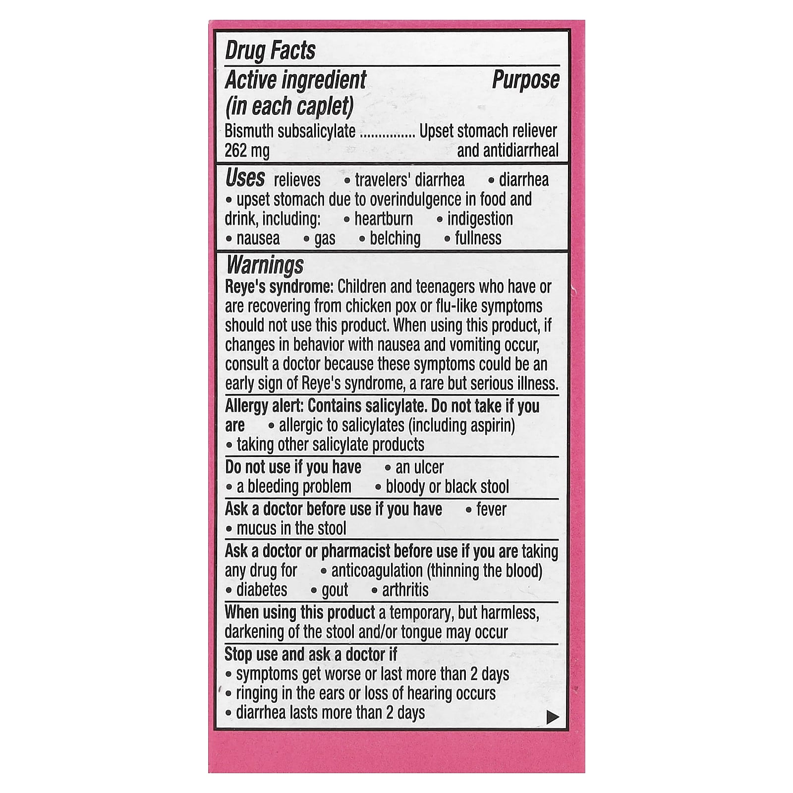 Pepto Bismol, Bismuth Subsalicylate, 40 Caplets (131 mg per Caplet) - Image 2