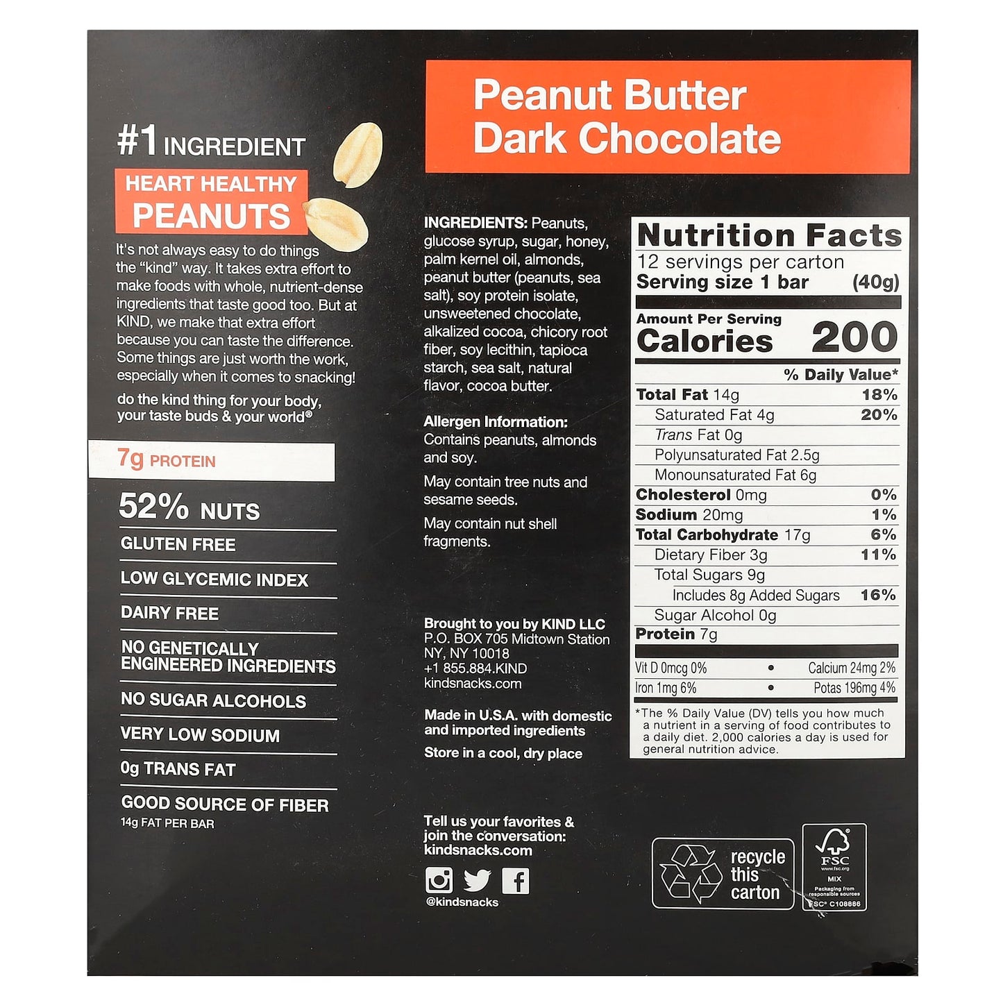 KIND Bars, Protein Bars, Peanut Butter Dark Chocolate, 12 Bars, 1.4 oz (40 g) Each - Image 2