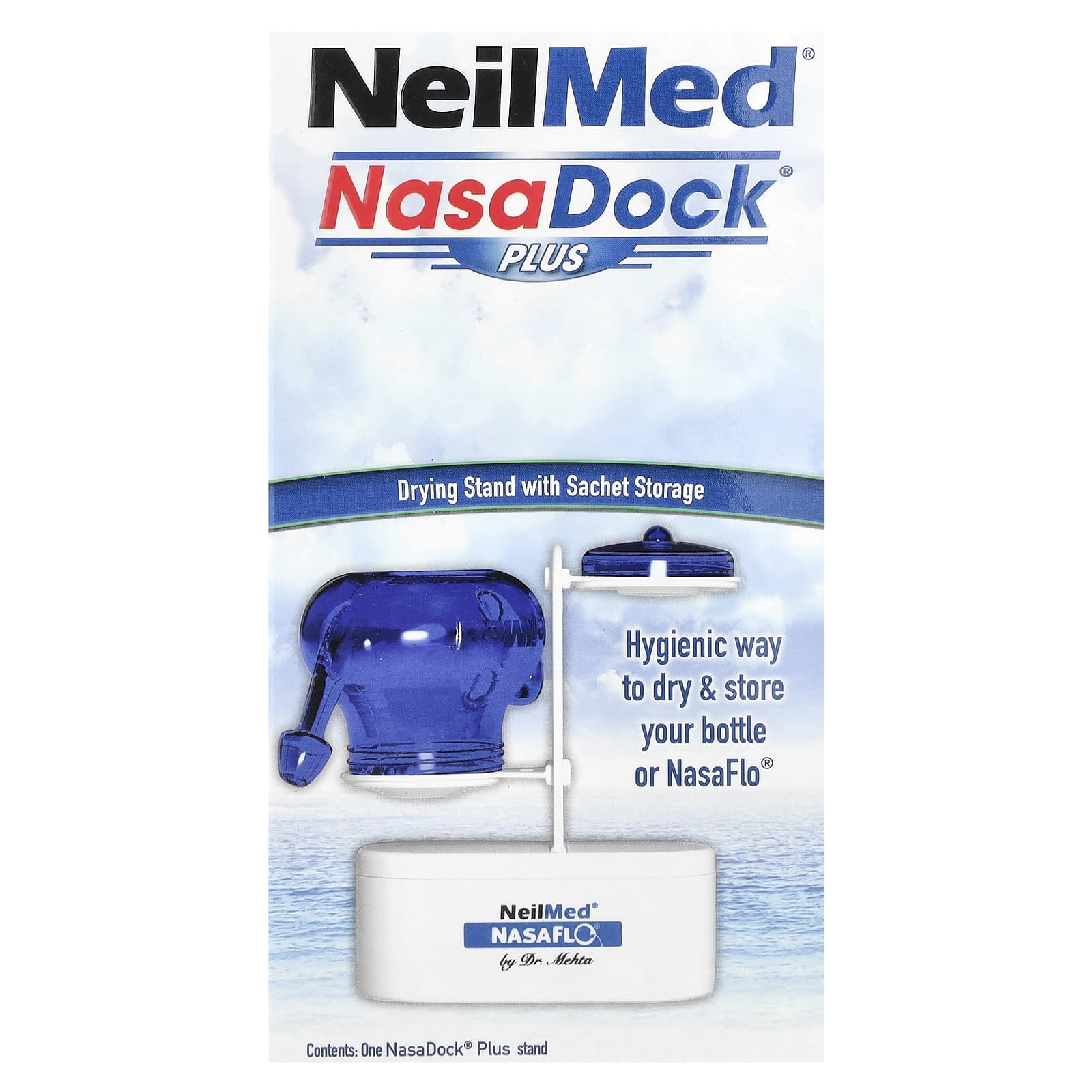 NeilMed, NasaDock® Plus, Drying Stand with Sachets Storage, White, 1 NasaDock® Plus Stand - Image 1