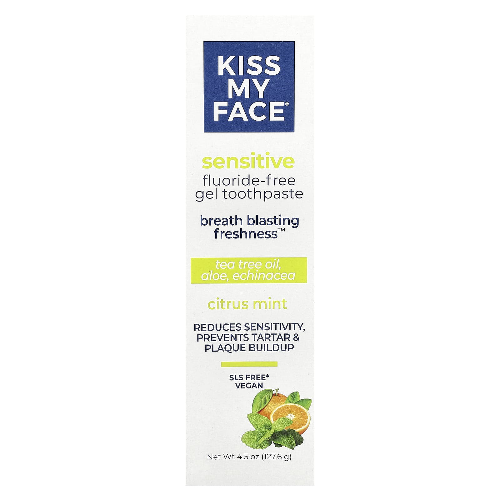 Kiss My Face, Sensitive Fluoride-Free Gel Toothpaste, Citrus Mint , 4.5 oz (127.6 g) - Image 2