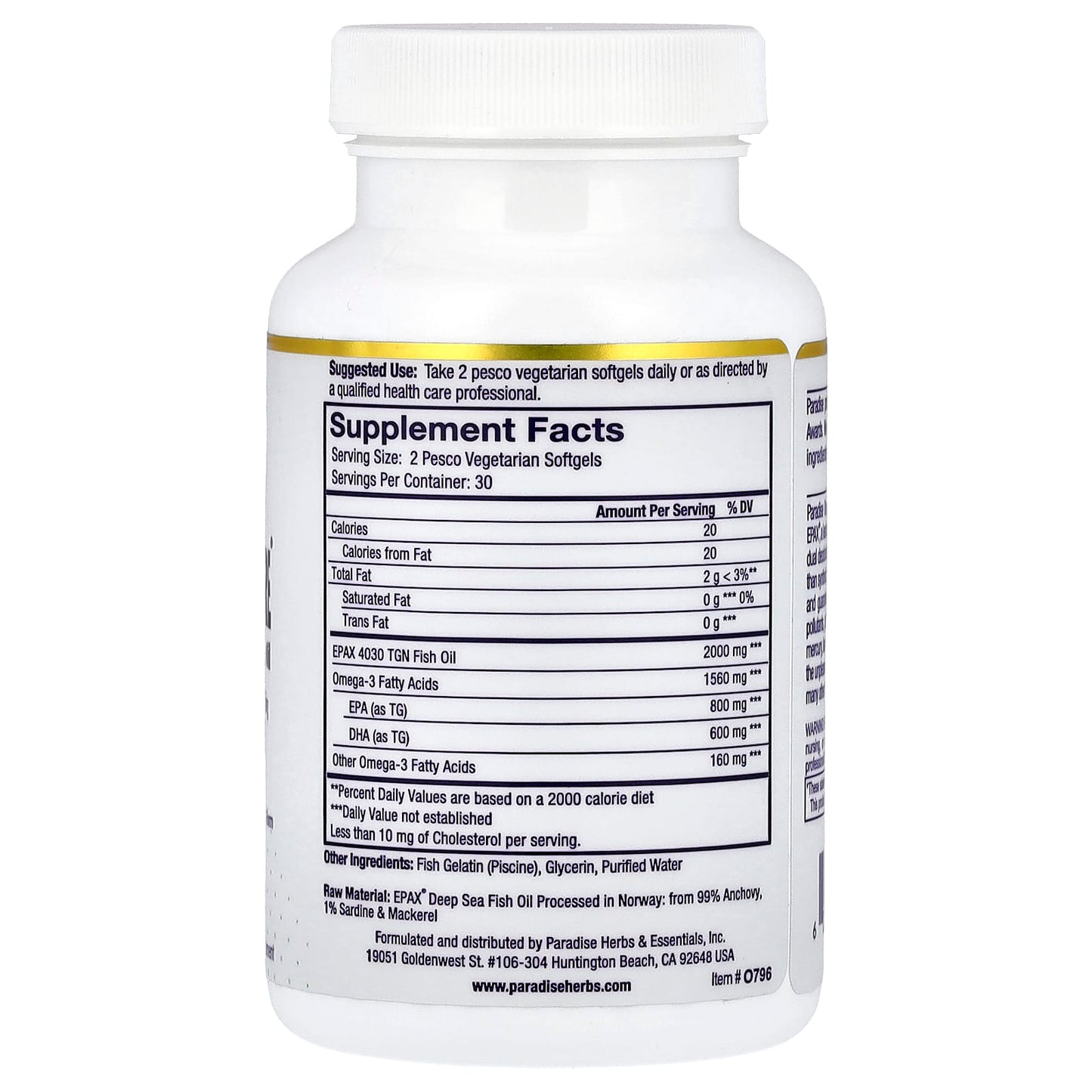 Paradise Herbs, Omega-Sure®, Premium Omega-3 Fish Oil, 60 Pesco Vegetarian Softgels - Image 2