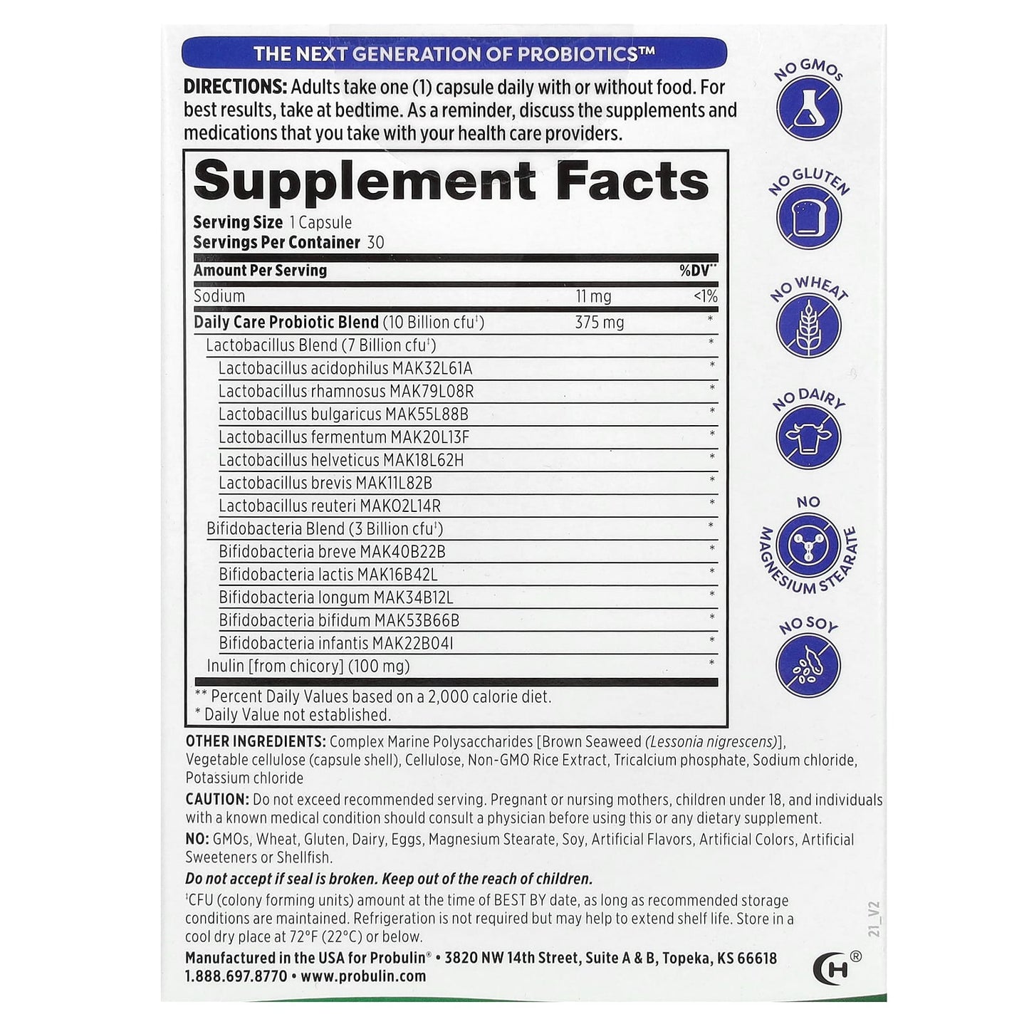 Probulin, Daily Care, Probiotic, 10 Billion CFU, 30 Capsules - Image 2