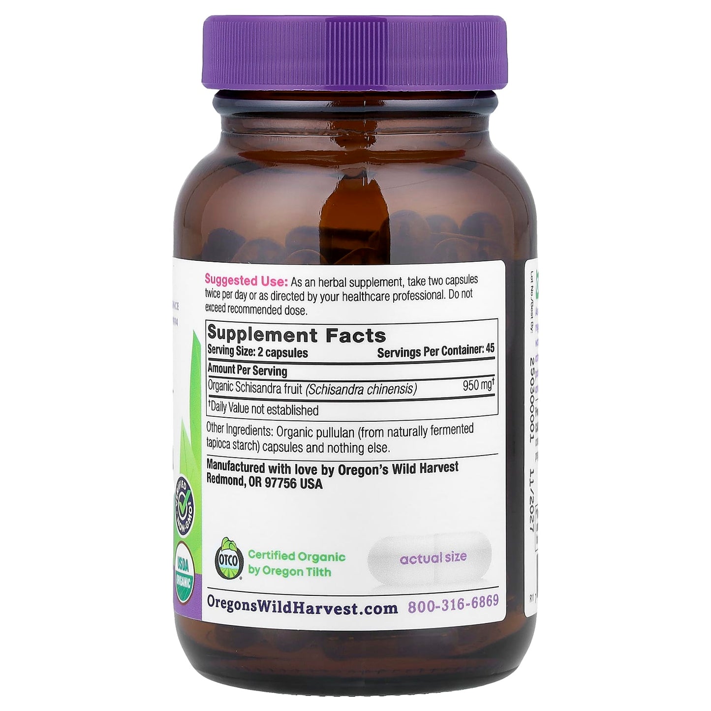 Oregon's Wild Harvest, Organic Schisandra, 90 Organic Vegan Capsules (475 mg per Capsule) - Image 2