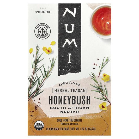 Numi Tea, Organic Herbal Teasan, Honeybush, Caffeine Free, 18 Non-GMO Tea Bags, 1.52 oz (43.2 g) - Image 1