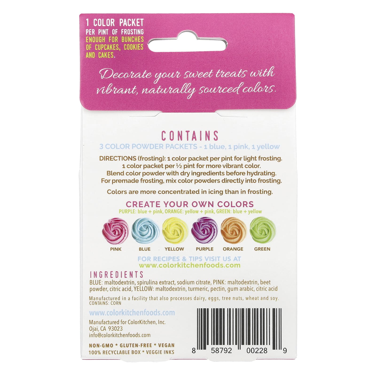 ColorKitchen, Food Colors From Nature, Multi-Color, 3 Powder Packets, 0.11 oz (3 g) Each