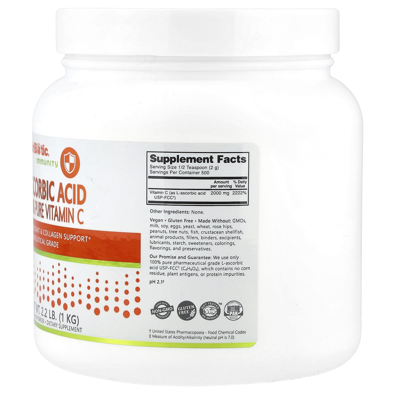 NutriBiotic, Immunity, Ascorbic Acid, 100% Pure Vitamin C, Crystalline Powder, 2.2 lb (1 kg) - Image 2