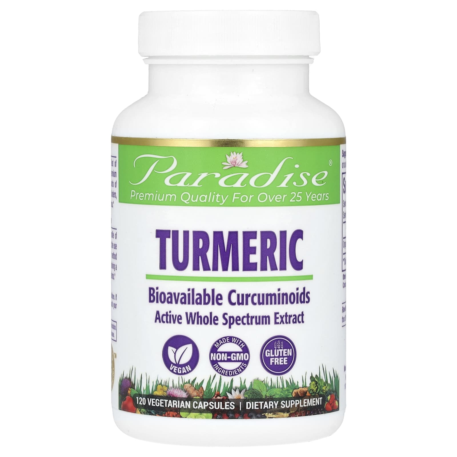Paradise Herbs, Turmeric, 120 Vegetarian Capsules (250 mg per Capsule) - Image 1