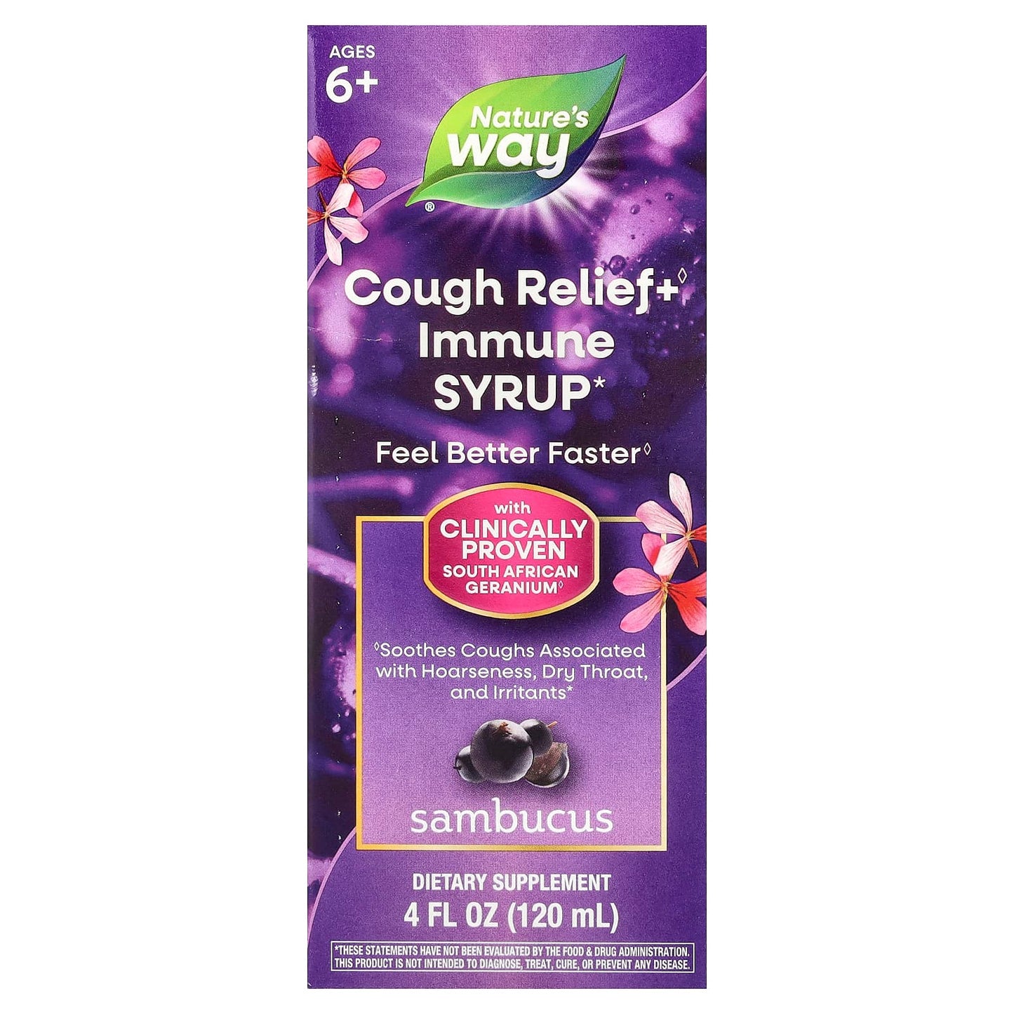 Nature's Way, Cough Relief + Immune Syrup, Sambucus, Ages 6+, 4 fl oz (120 ml) - Image 1