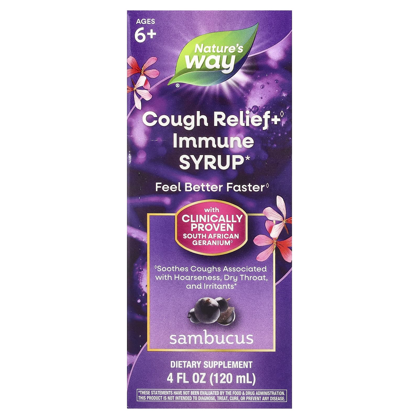 Nature's Way, Cough Relief + Immune Syrup, Sambucus, Ages 6+, 4 fl oz (120 ml) - Image 1