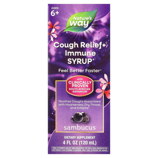 Nature's Way, Cough Relief + Immune Syrup, Sambucus, Ages 6+, 4 fl oz (120 ml) - Image 1