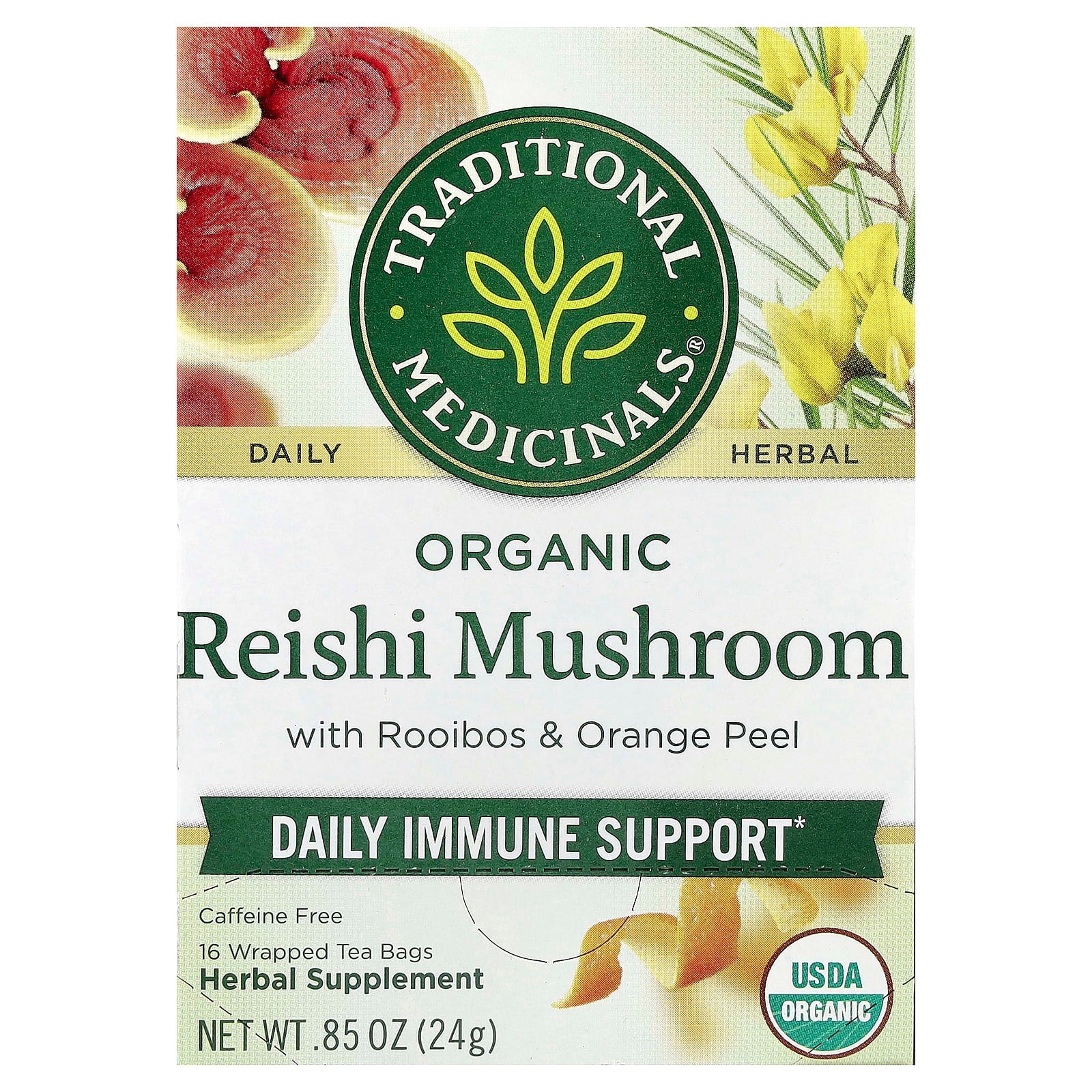 Traditional Medicinals, Organic Reishi Mushroom with Rooibos & Orange Peel, Caffeine Free, 16 Wrapped Tea Bags, 0.85 oz (24 g) - Image 1