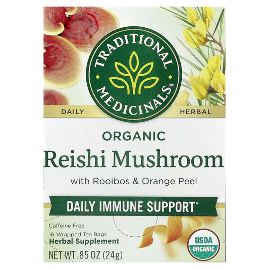 Traditional Medicinals, Organic Reishi Mushroom with Rooibos & Orange Peel, Caffeine Free, 16 Wrapped Tea Bags, 0.85 oz (24 g) - Image 1
