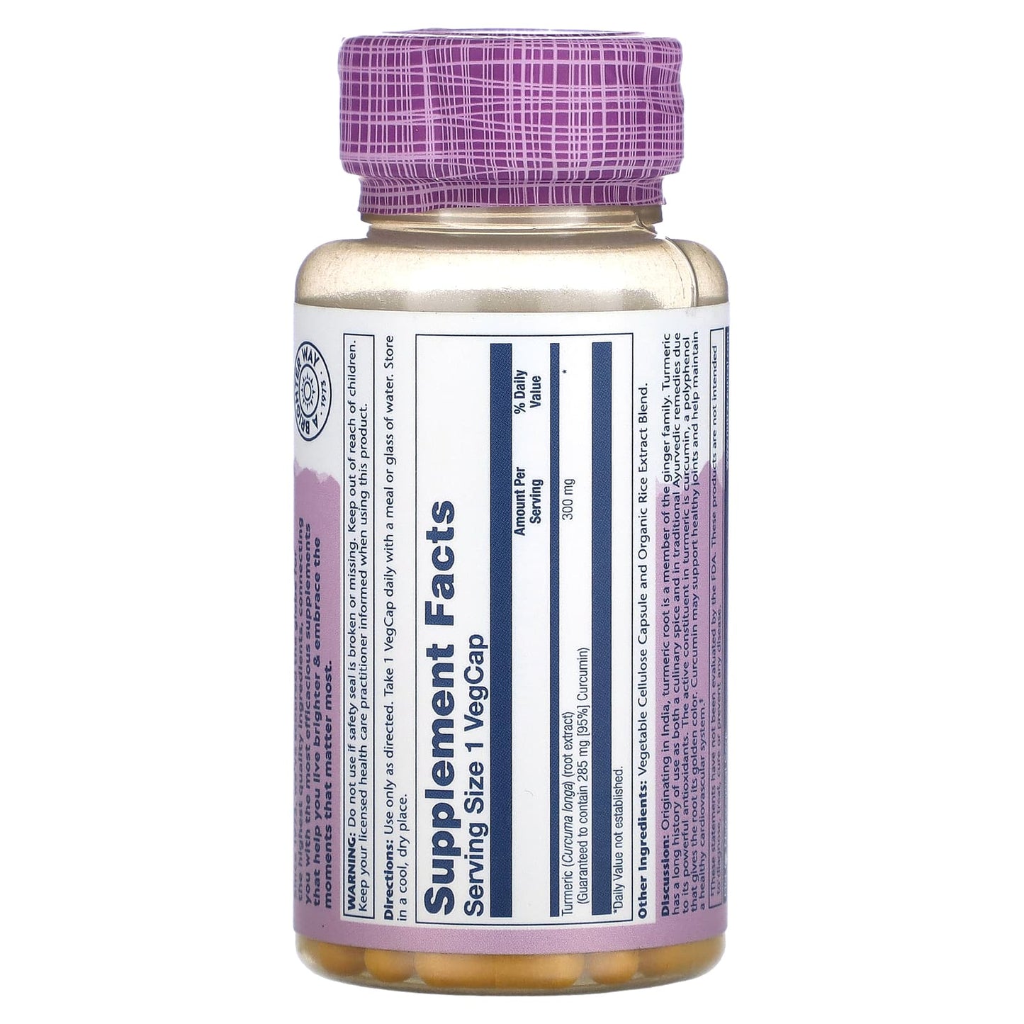 Solaray, Turmeric , 300 mg, 60 VegCaps - Image 2