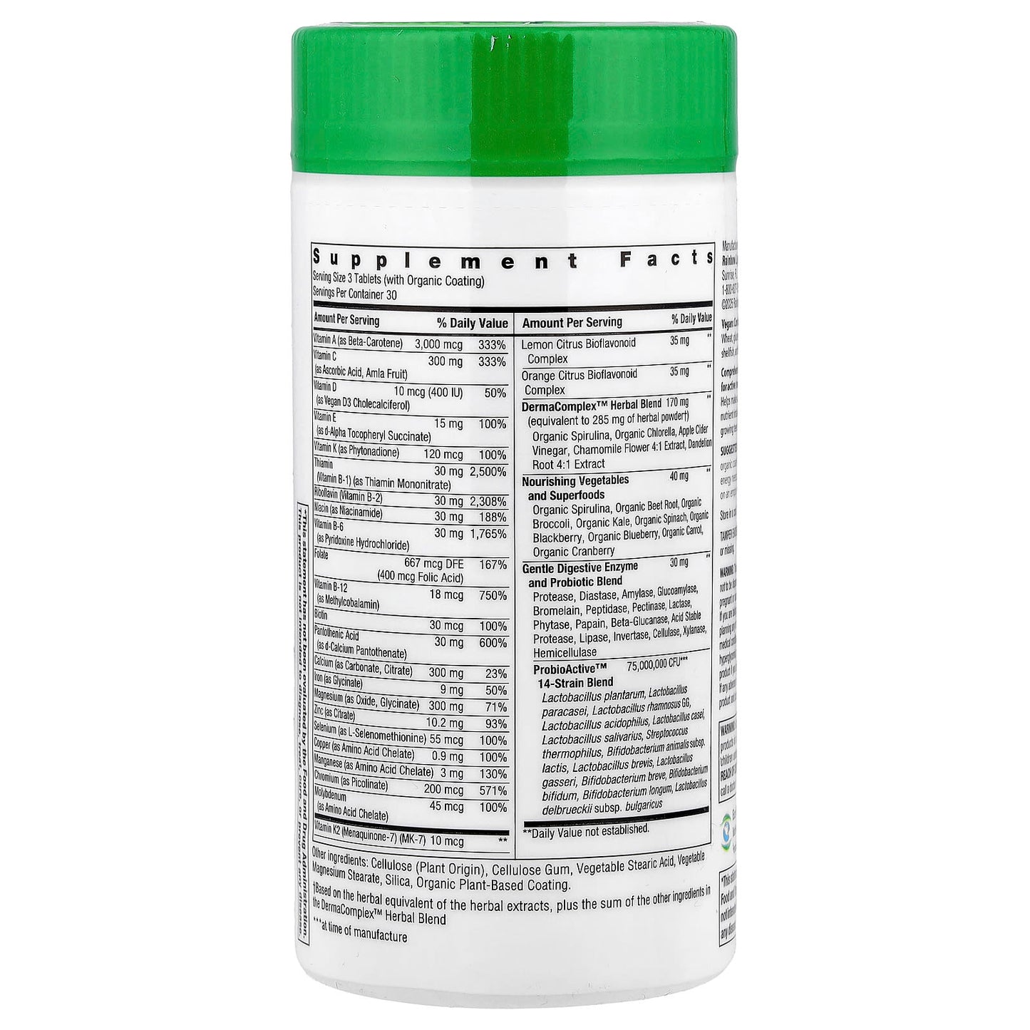 Rainbow Light, Active Health™ Teen With DermaComplex™+ Real Food Nutrients, 90 Tablets - Image 2