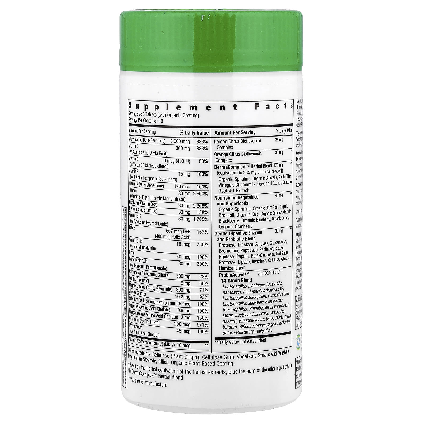 Rainbow Light, Active Health™ Teen With DermaComplex™+ Real Food Nutrients, 90 Tablets - Image 2