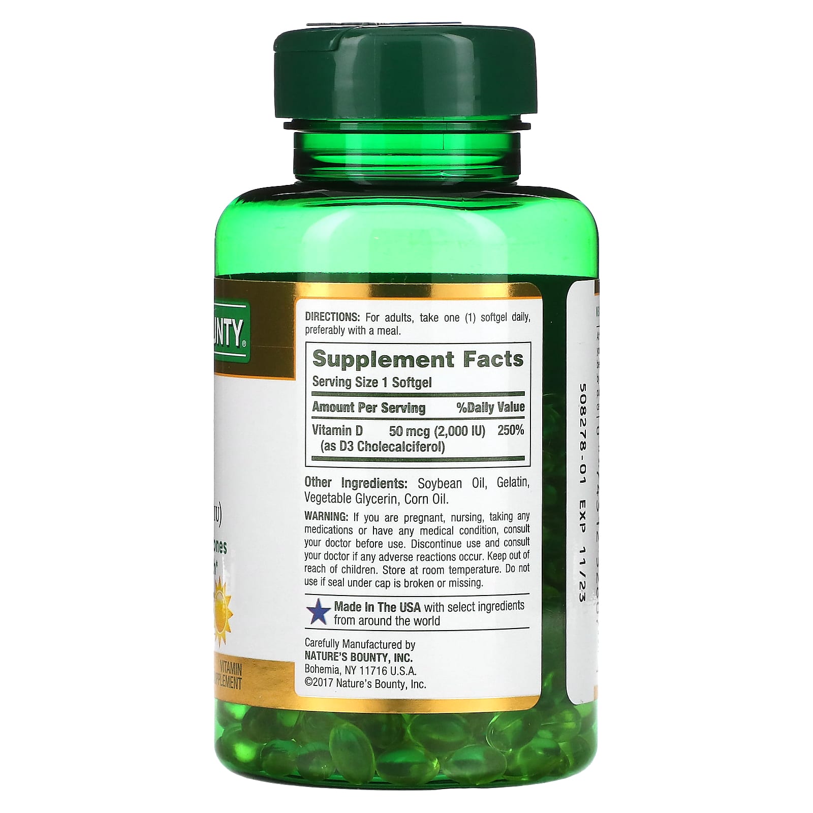 Nature's Bounty, D3, 50 mcg (2,000 IU), 350 Rapid Release Softgels - Image 2