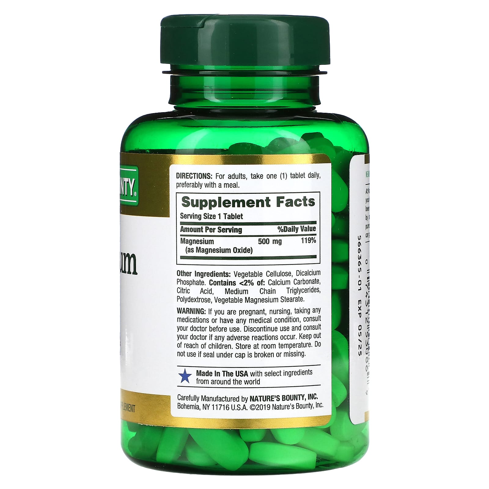 Nature's Bounty, Magnesium, 500 mg, 200 Coated Tablets - Image 2