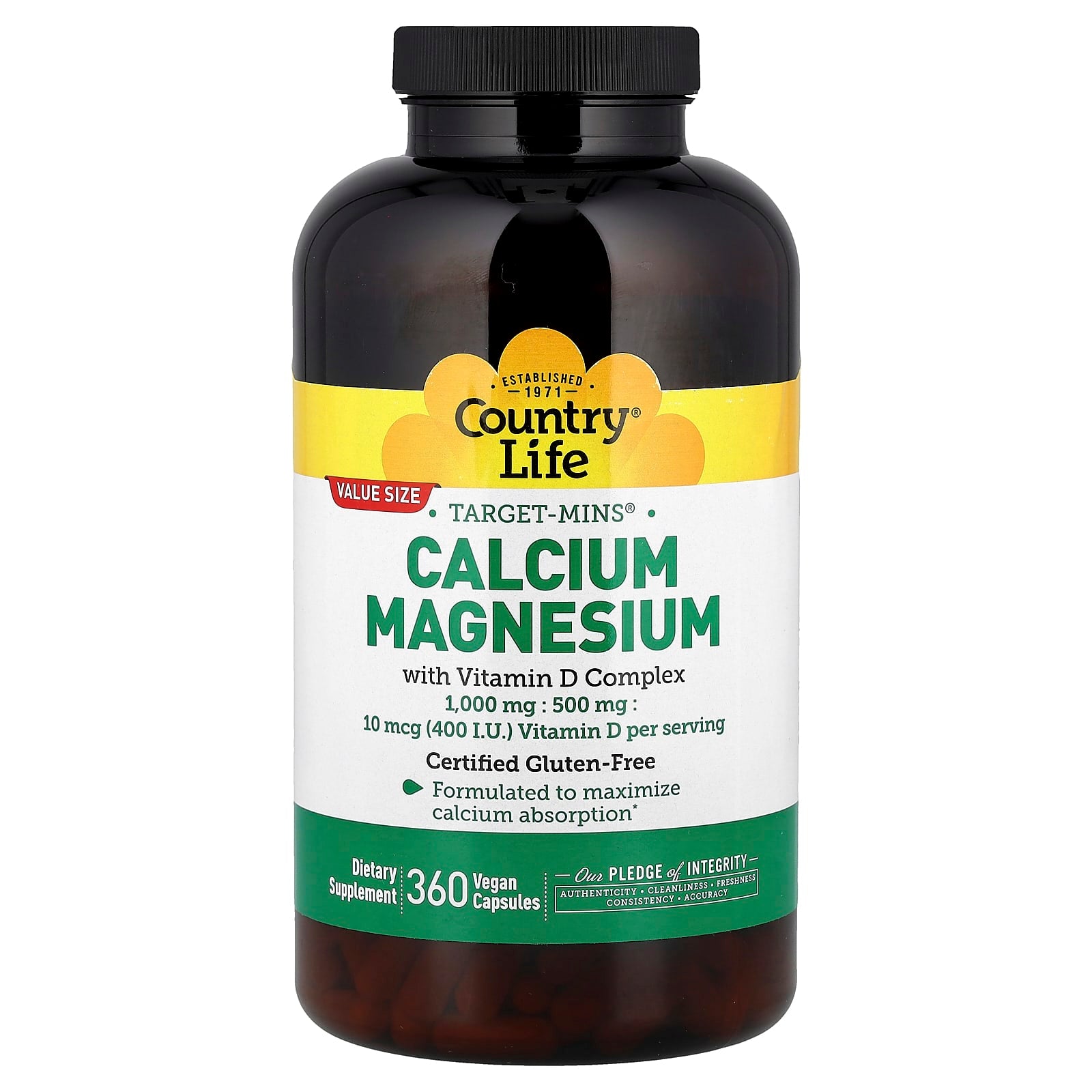 Country Life, Target-Mins®, Calcium Magnesium with Vitamin D Complex, 360 Vegan Capsules