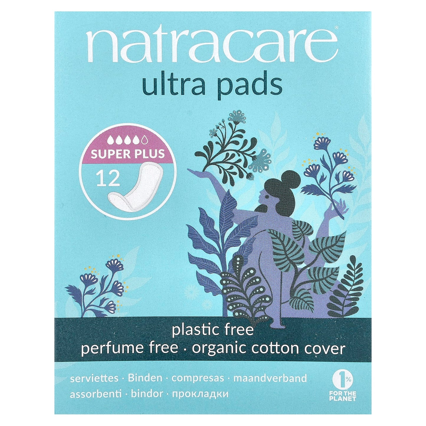 Natracare, Ultra Pads, Organic Cotton Cover, Super Plus, 12 Pads - Image 1