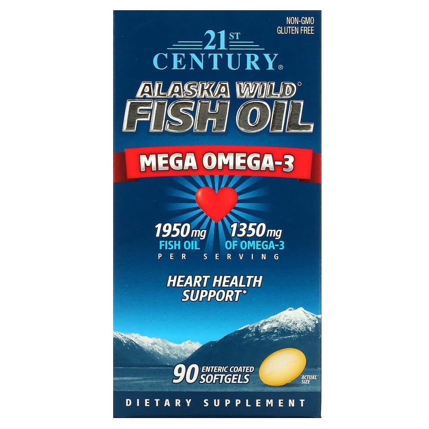 21st Century Mega Omega 3 Fish Oil Supplement 90 Enteric Coated Softgels - Image 1