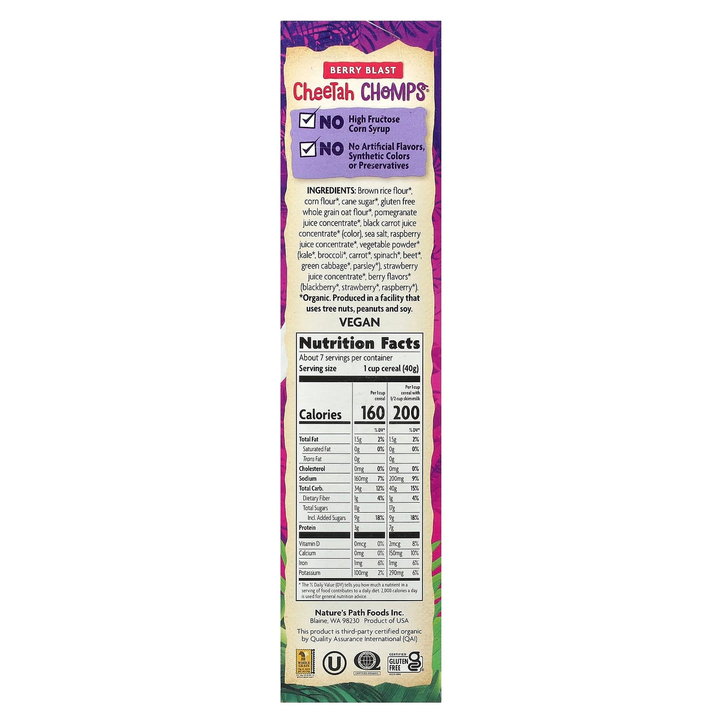 Nature's Path, EnviroKidz, Organic Cheetah Chomps® Cereal, Berry Blast , 10 oz (284 g) - Image 2