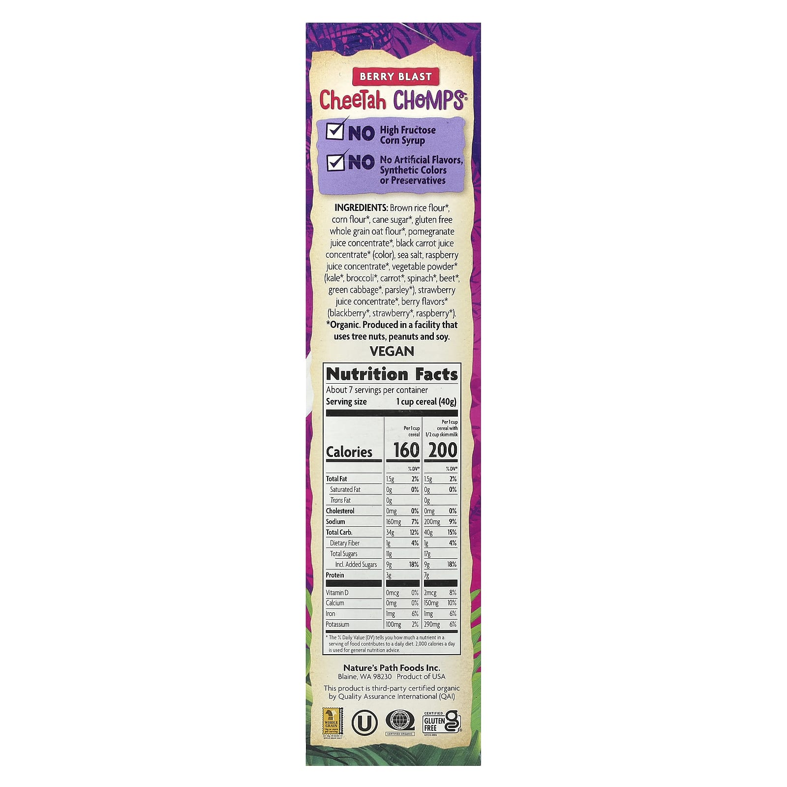 Nature's Path, EnviroKidz, Organic Cheetah Chomps® Cereal, Berry Blast , 10 oz (284 g) - Image 2