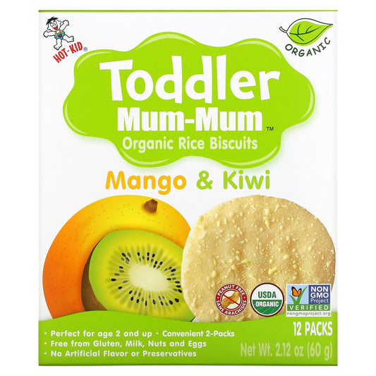 Hot Kid Organic Toddler Mum-Mum Rice Biscuits, Mango & Kiwi, 2+ Yrs, 12 Packs - Image 1